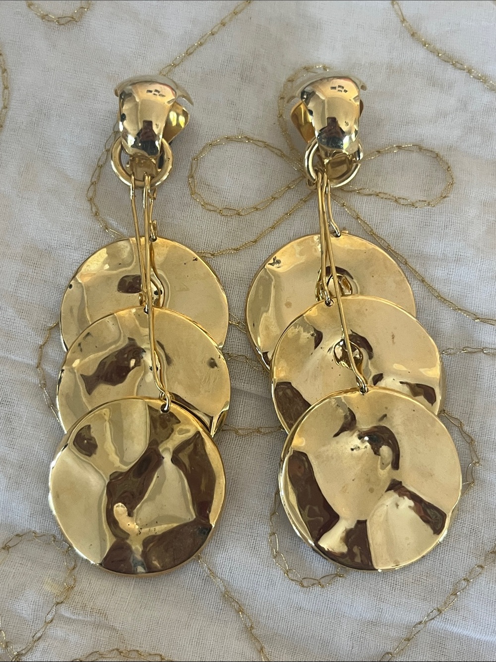 Vintage Gold Plated Disc Drop Earrings - Women Jewelry